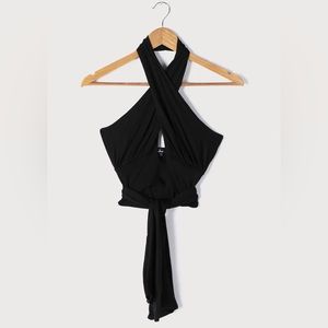 Lulu’s Hot Girl Summer Black Halter Crop Top | Black | Size XS